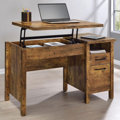 Delwin - Lift Top Office Desk With File Cabinet - Antique Nutmeg.