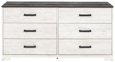 Shawburn - White / Black / Gray - Six Drawer Dresser - Pewter-tone Pulls.