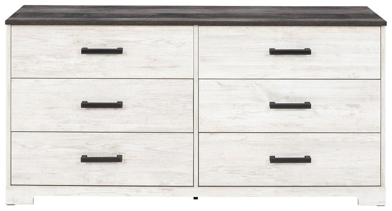 Shawburn - White / Black / Gray - Six Drawer Dresser - Pewter-tone Pulls.