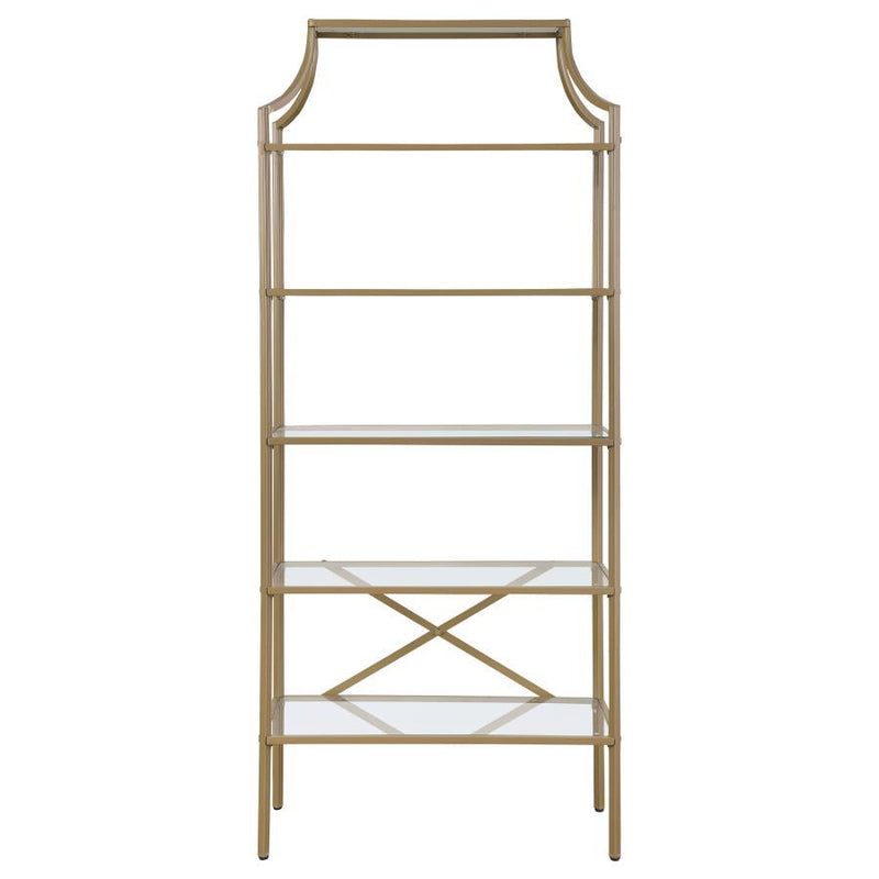 Serena - 5-Tier Tempered Glass Shelves Bookcase - Matte Gold.