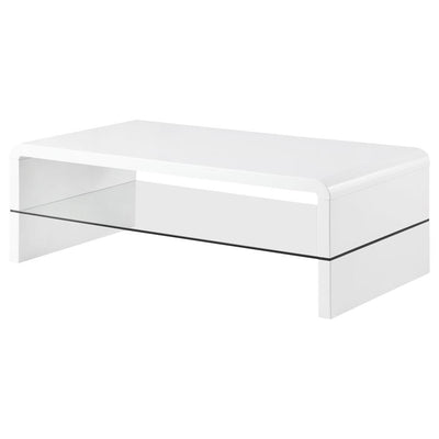 Airell - Rectangular Coffee Table With Glass Shelf - White High Gloss.