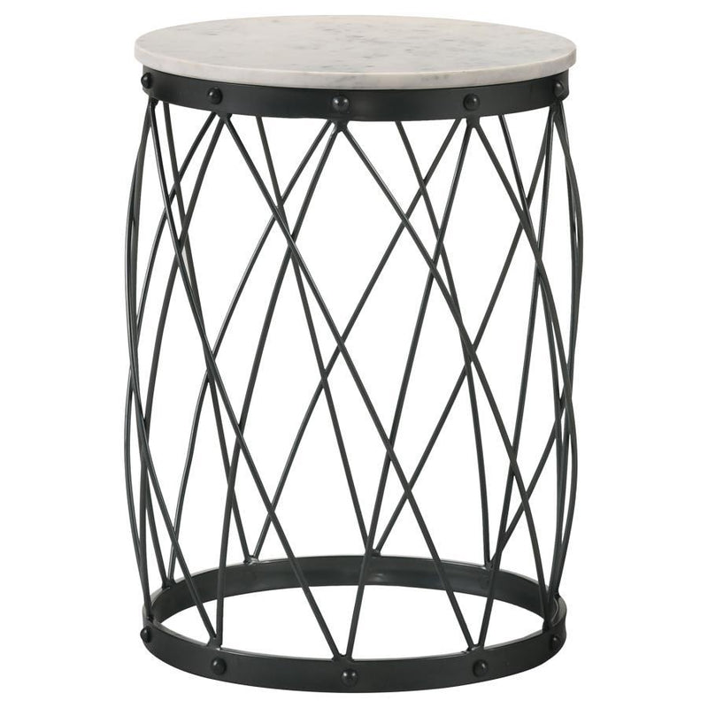 Tereza - Round Accent Table With Marble Top - White and Black.