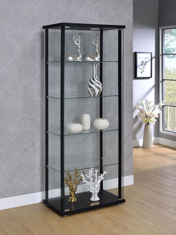 Delphinium - 5-Shelf Glass Curio Cabinet - Black and Clear.