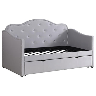 Elmore - Upholstered Twin Daybed With Trundle - Pearlescent Grey.