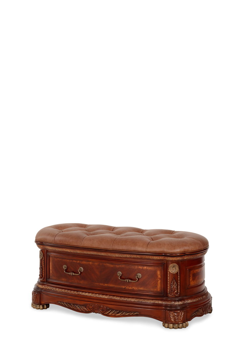 Cortina - Leather Bedside Bench - Honey Walnut.