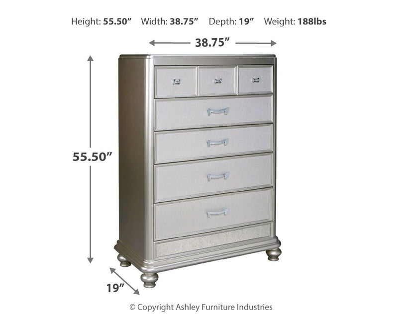 Coralayne - Silver - Five Drawer Chest.