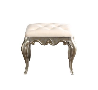 Esteban - Vanity Stool - Ivory Velvet & Antique Champagne Finish - Grand Furniture GA