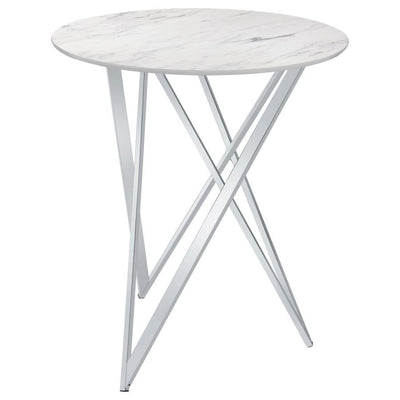 Bexter - Faux Marble Round Top Bar Table - White and Chrome.