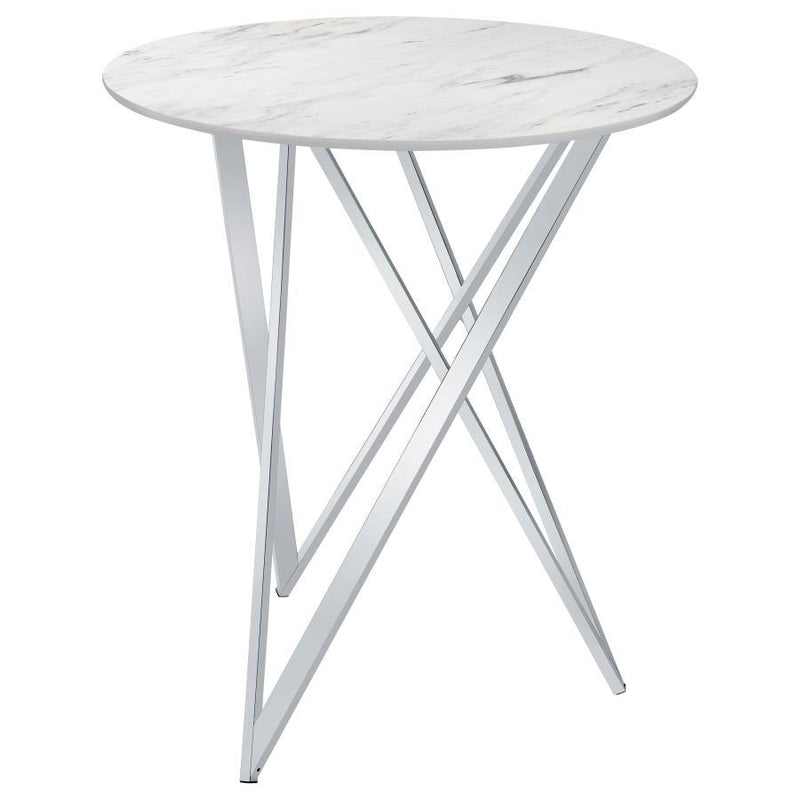 Bexter - Faux Marble Round Top Bar Table - White and Chrome.