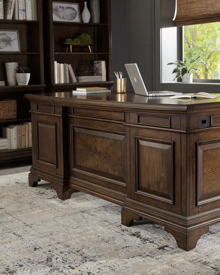 Hartshill - Executive Desk With File Cabinets - Burnished Oak.