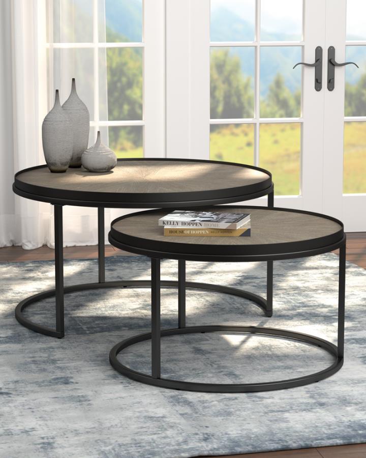 Rodrigo - 2 Piece Round Nesting Tables - Weathered Elm - Grand Furniture GA