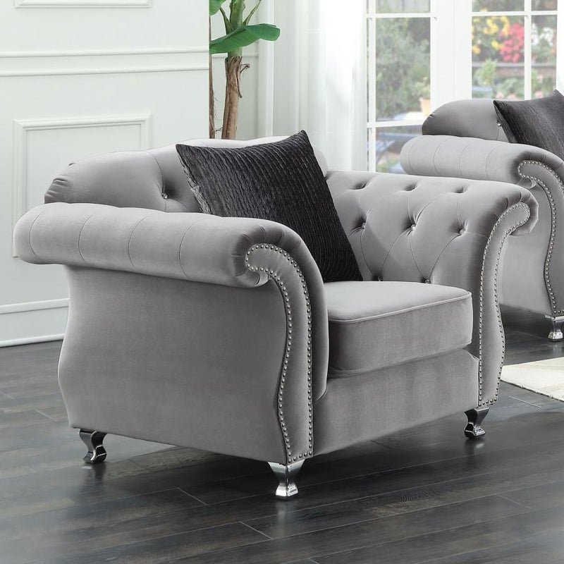 Frostine - Button Tufted Chair - Silver.