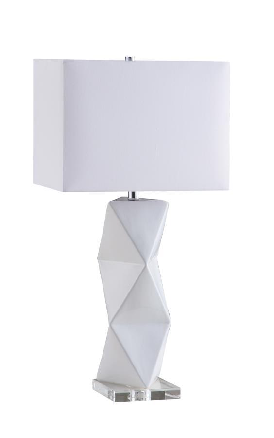 Camie - Geometric Ceramic Base Table Lamp - White.