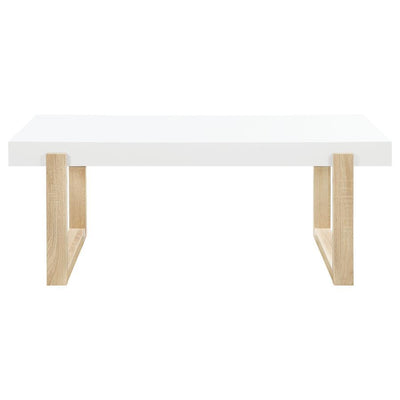 Pala - Rectangular Coffee Table With Sled Base - White High Gloss And Natural