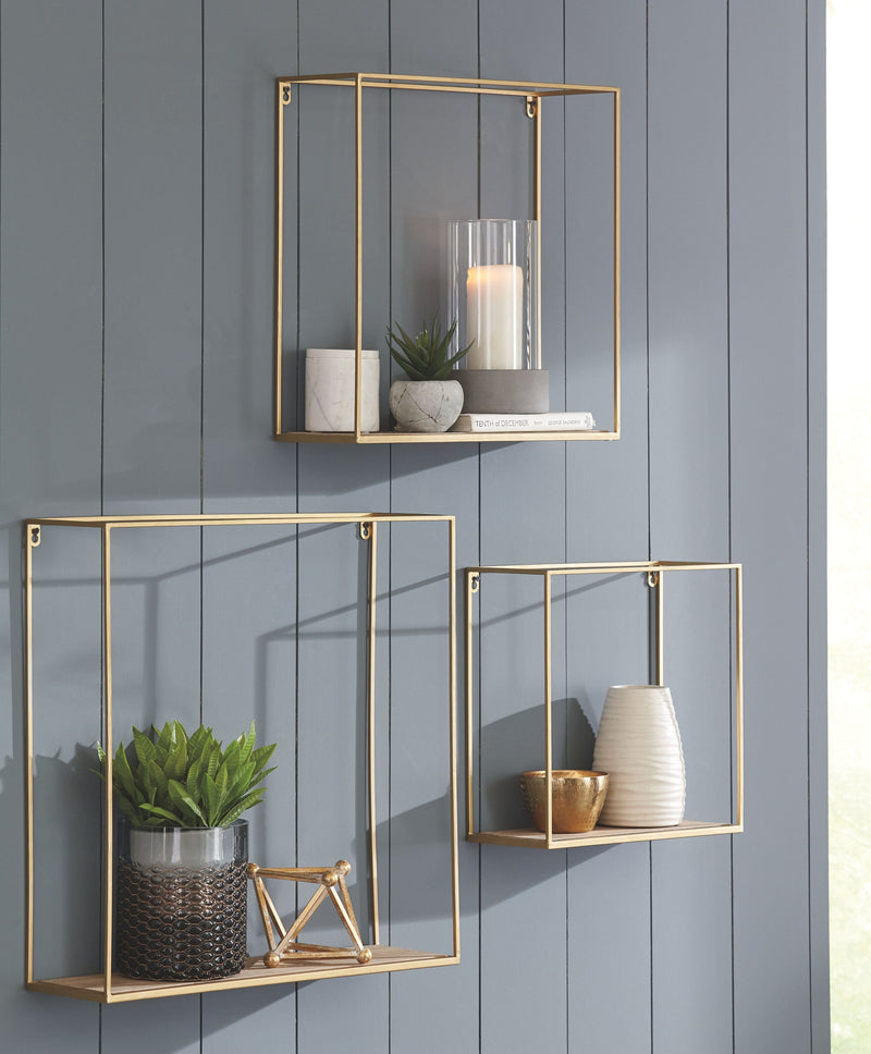 Efharis - Natural / Gold Finish - Wall Shelf Set (Set of 3).