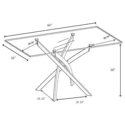 Carmelo - X-Shaped Dining Table - Chrome and Clear.