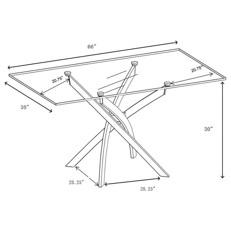 Carmelo - X-Shaped Dining Table - Chrome and Clear.