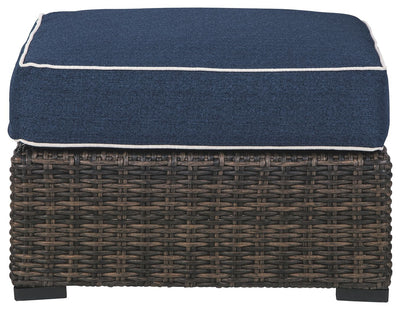 Grasson - Brown / Blue - Ottoman With Cushion.