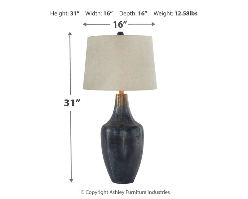 Evania - Indigo - Metal Table Lamp.