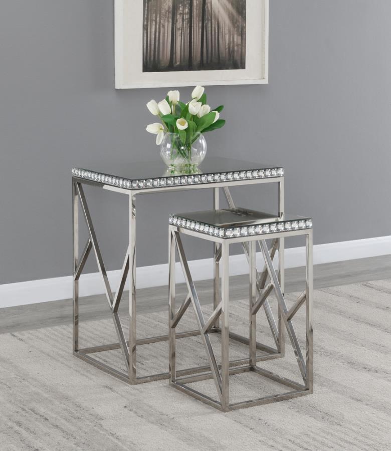 Betsy - 2-Piece Mirror Top Nesting Tables - Silver.