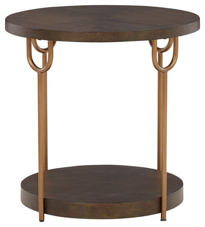 Brazburn - Dark Brown / Gold Finish - Round End Table.