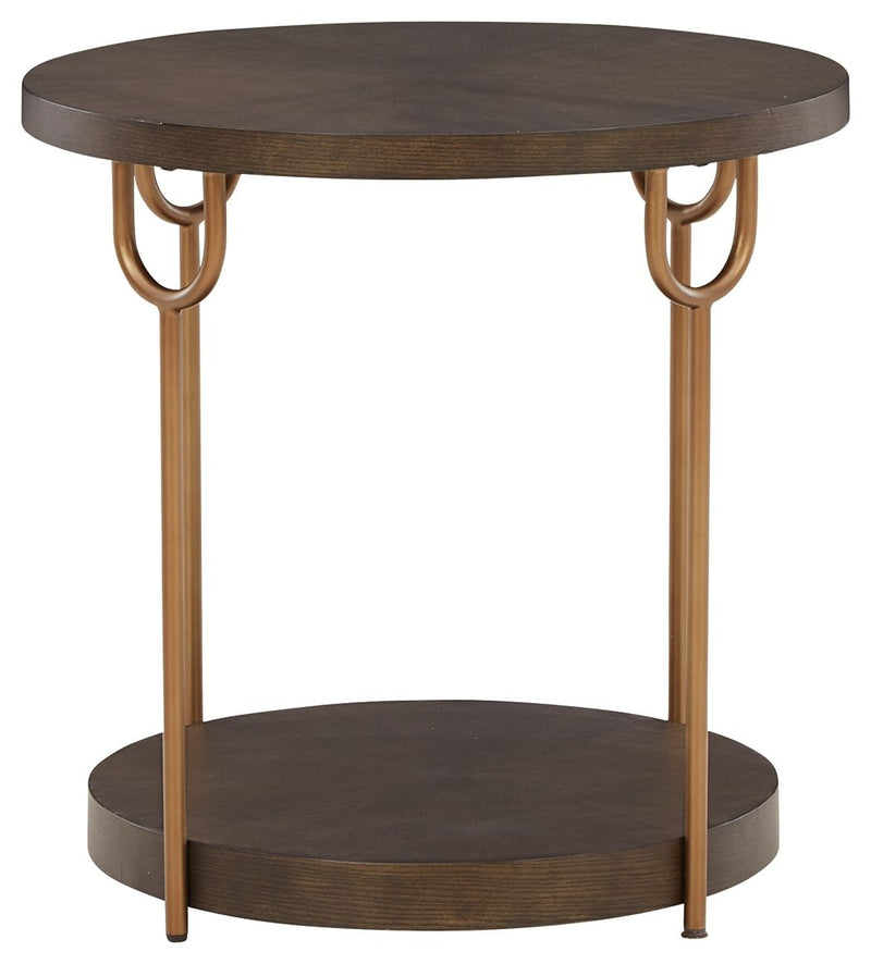 Brazburn - Dark Brown / Gold Finish - Round End Table.