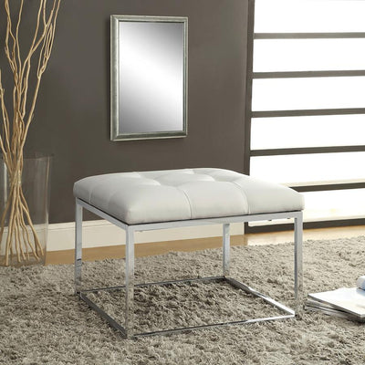 Swanson - Upholstered Tufted Ottoman - White And Chrome - Accent Ottomans - Grand Furniture GA