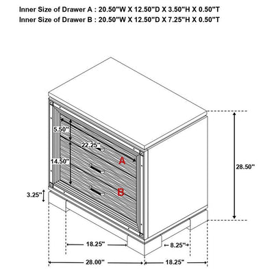 Cappola - Rectangular 2-Drawer Nightstand - Silver and Black.