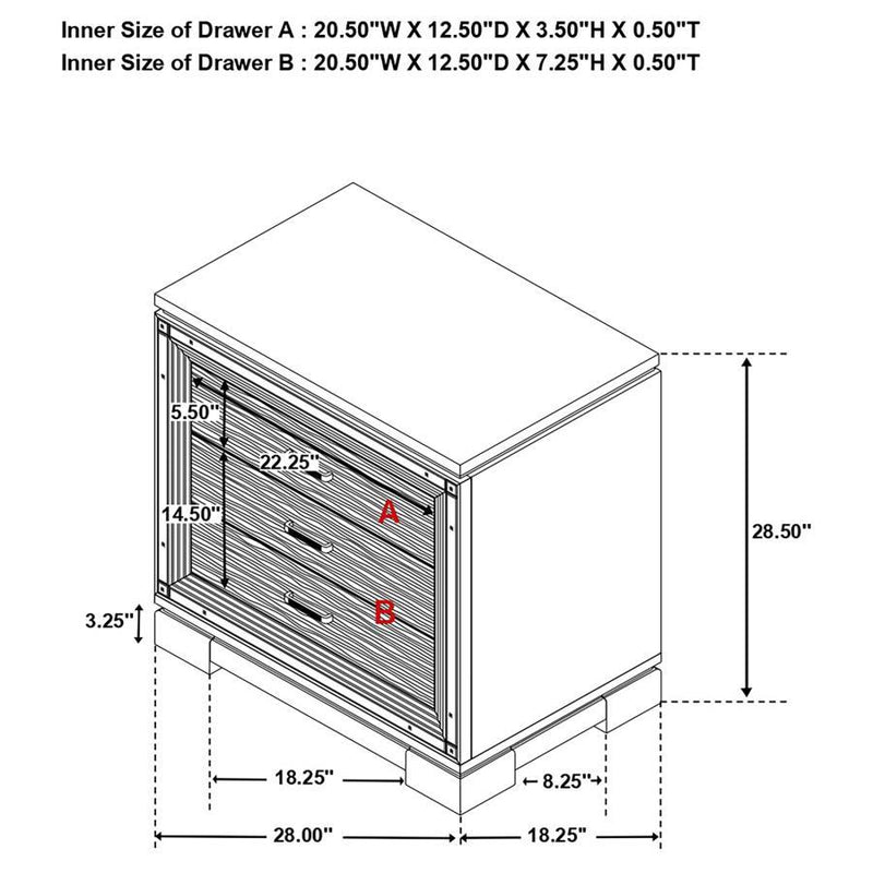 Cappola - Rectangular 2-Drawer Nightstand - Silver and Black.