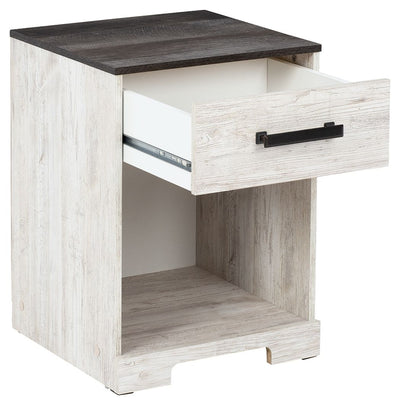 Shawburn - White / Black / Gray - One Drawer Night Stand - Open Cubby.