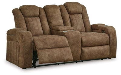 Wolfridge - Brindle - Power Reclining Loveseat With Console /Adj Hdrst.