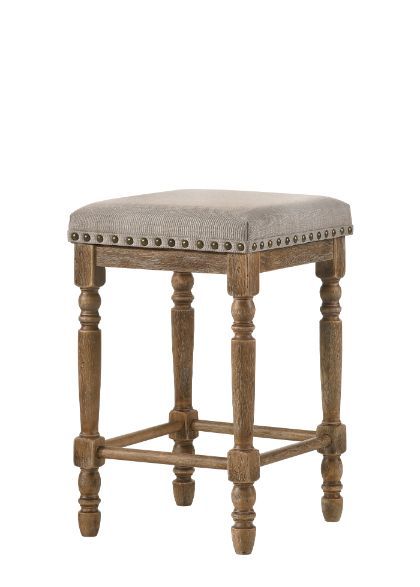 Farsiris - Stool (Set of 2) - Beige Fabric & Weathered Oak Finish - Grand Furniture GA