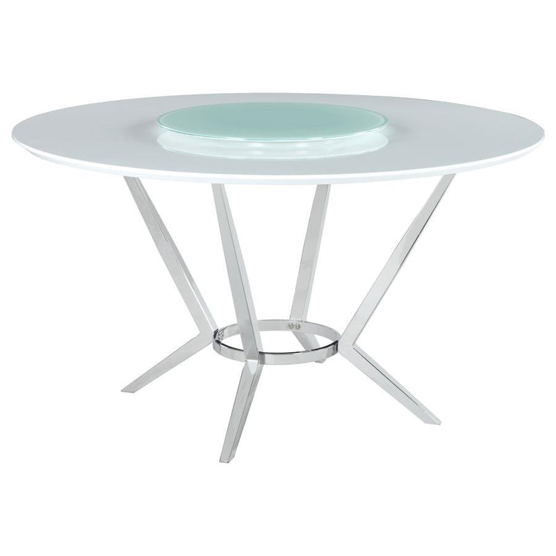 Abby - Round Dining Table With Lazy Susan - White And Chrome - Grand Furniture GA