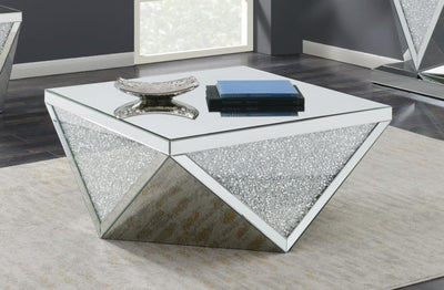 Amore - Square Coffee Table With Triangle Detailing - Silver And Clear Mirror - Grand Furniture GA