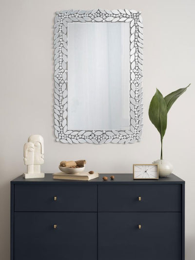 Cecily - Rectangular Leaves Frame Wall Mirror Faux Crystal.