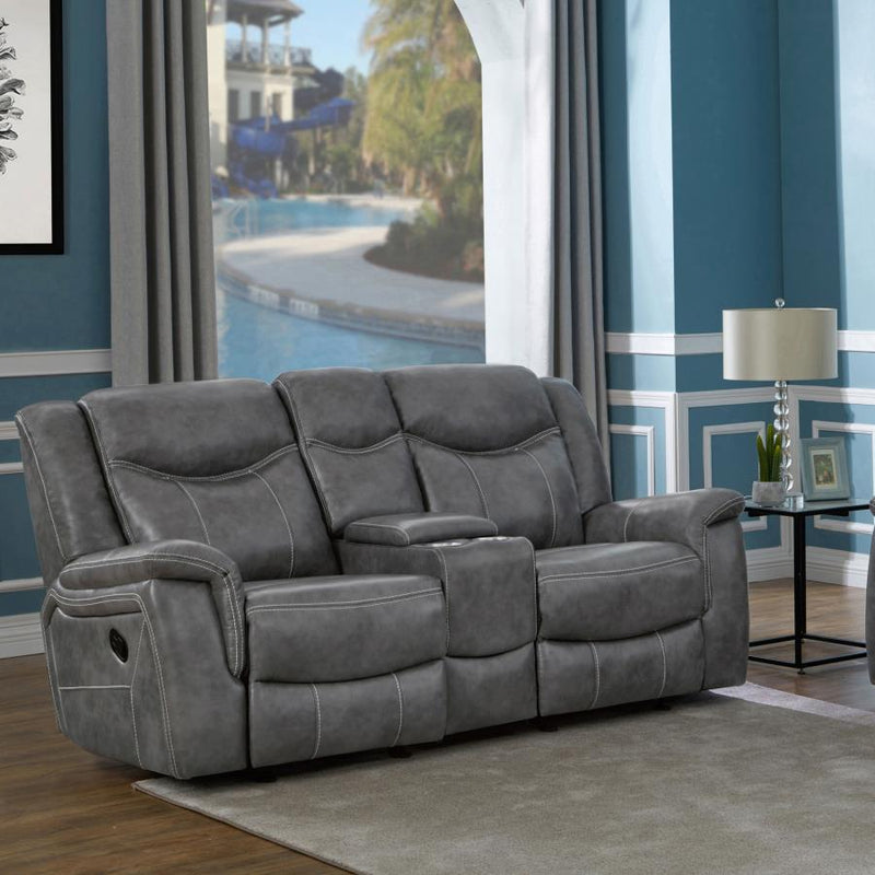 Conrad - Upholstered Motion Loveseat - Cool Grey.