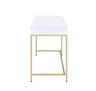 Ottey - Vanity Desk - White High Gloss & Gold Finish