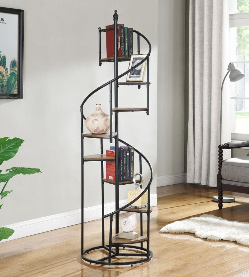 Roseglen - 8-Shelf Staircase Bookcase - Rustic Brown and Black.