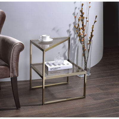 Treva - End Table - Antique Gold & Smoky Glass - Grand Furniture GA