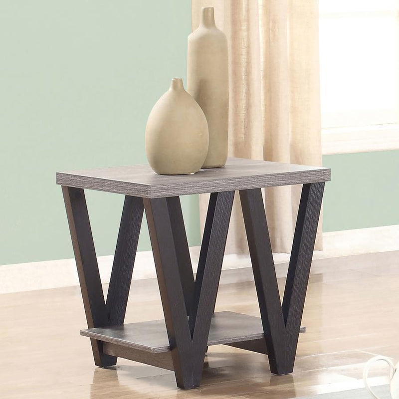 Stevens - V-Shaped End Table - Black and Antique Grey.