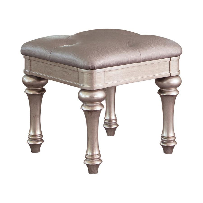 Bling Game - Upholstered Vanity Stool - Metallic Platinum.