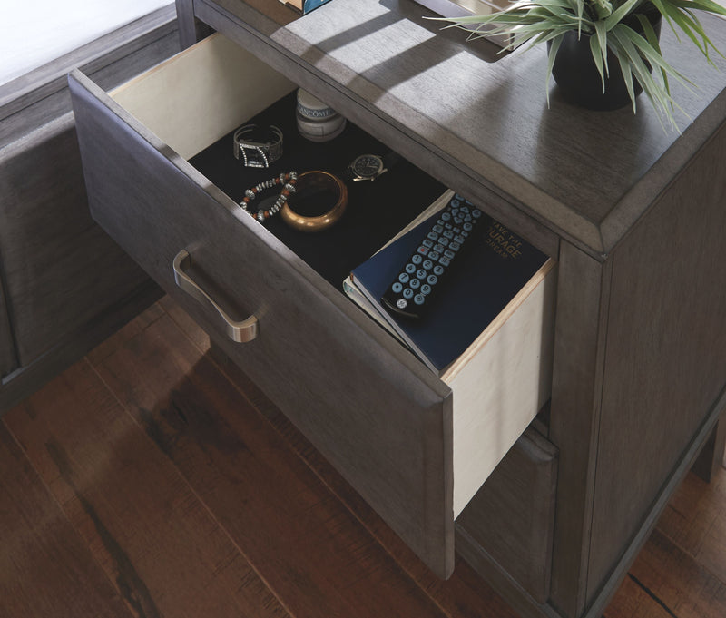 Caitbrook - Gray - Two Drawer Night Stand.