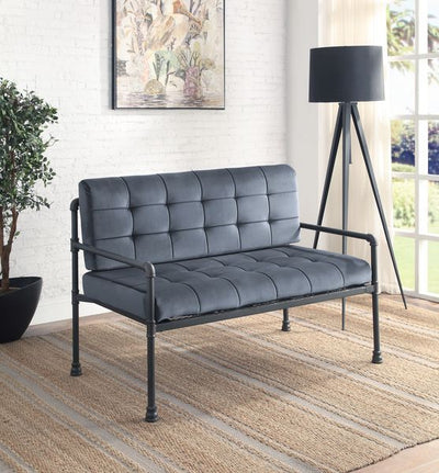 Brantley - Loveseat - Gray Velvet & Sandy Gray Finish - Grand Furniture GA