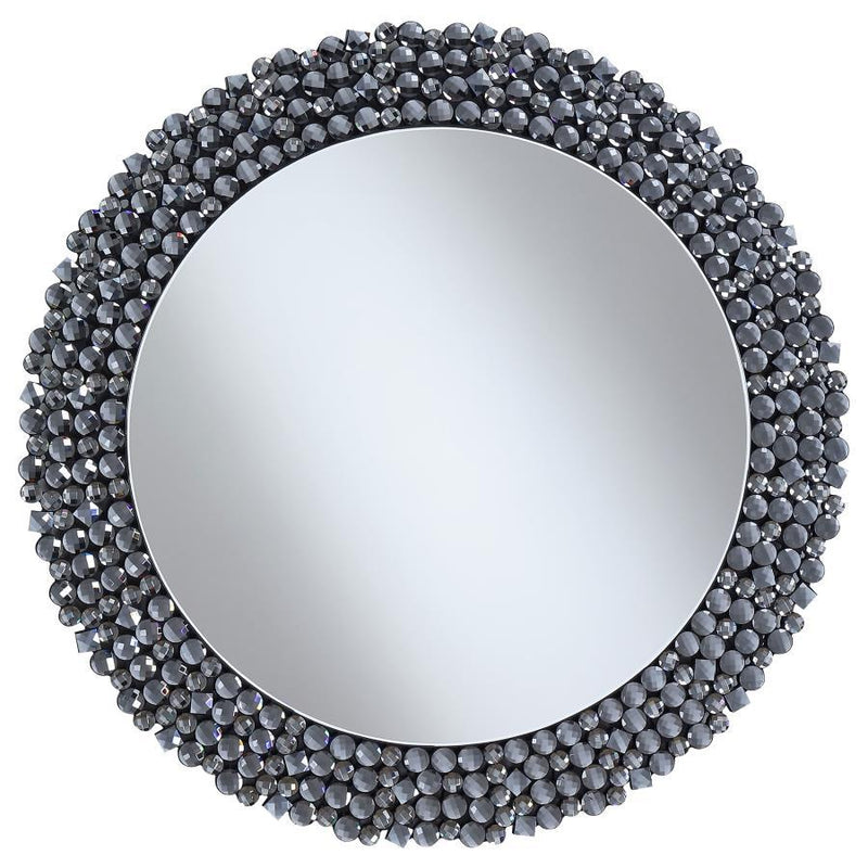 Claudette - Round Wall Mirror With Textural Frame - Gray - Grand Furniture GA