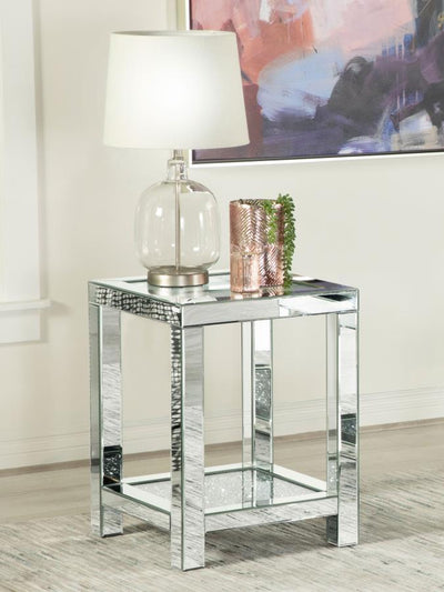 Valentina - Square End Table With Glass Top Mirror.