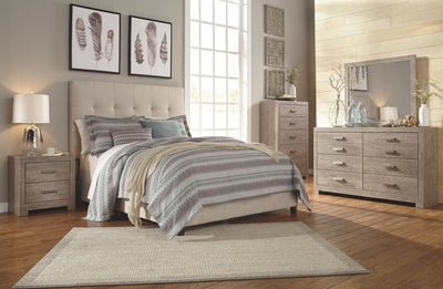 Culverbach - Gray - 5 Pc. - Dresser, Mirror, Queen Upholstered Bed, 2 Nightstands.