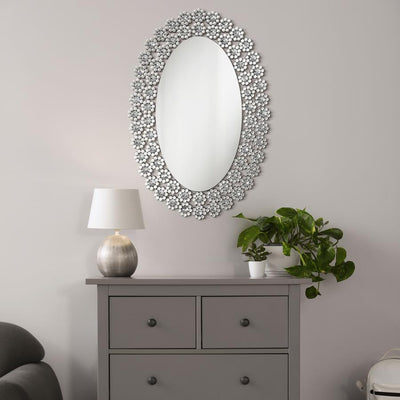 Colleen - Oval Wall Mirror With Faux Crystal Blossoms.