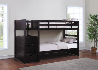 Elliott - Twin Over Twin Stairway Bunk Bed - Cappuccino.