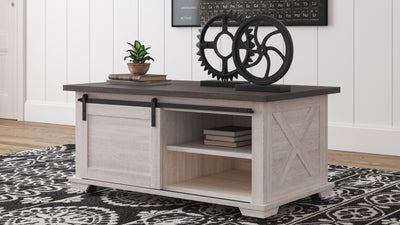 Dorrinson - White / Black / Gray - Rectangular Cocktail Table.