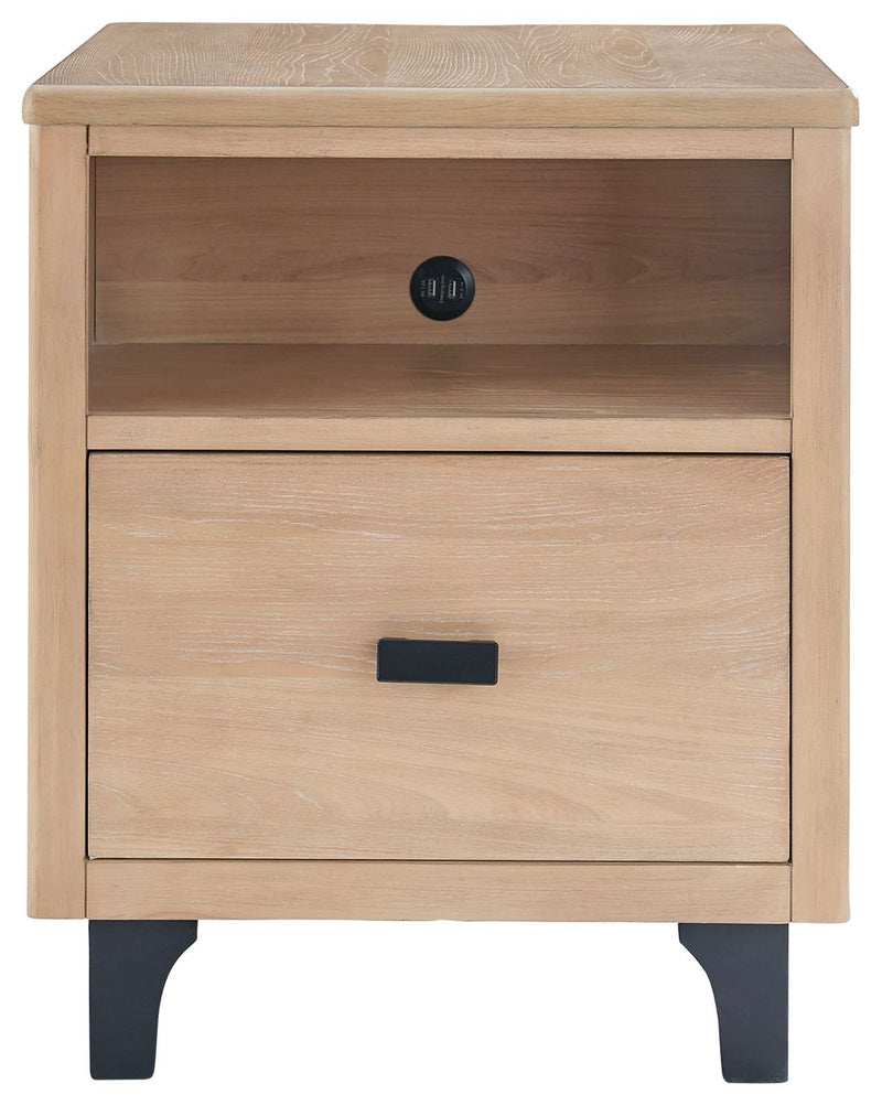 Freslowe - Light Brown / Black - Rectangular End Table.